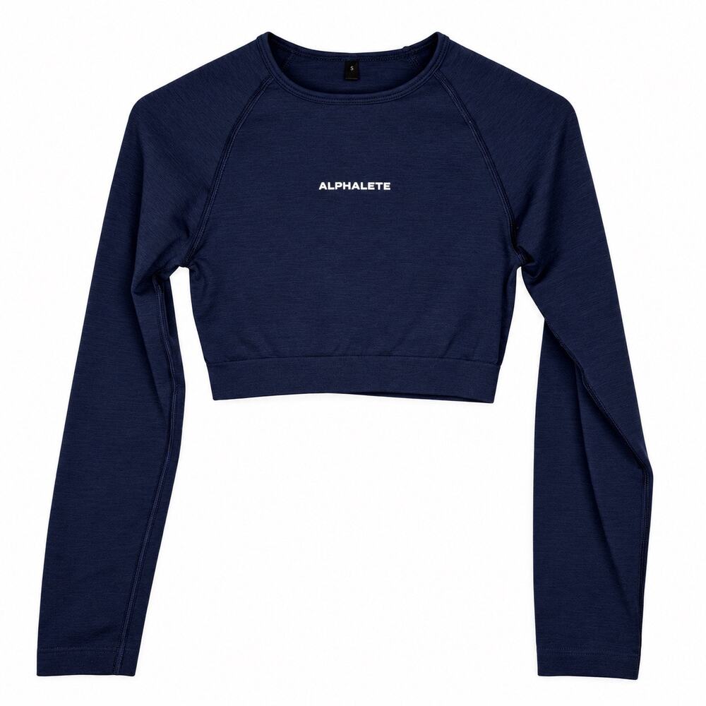 Alphalete Navy Blue Long Sleeve Cropped Workout Top Size Small